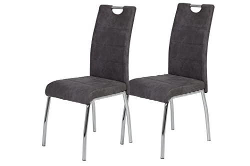 Hela Tische, 2er Set Esszimmerstuhl Küchenstuhl Susi, Mikrofaser Vinatge Anthrazit, Metallgestell + Griff Chrom Hela Tische, 2er Set Esszimmerstuhl Küchenstuhl Susi, Mikrofaser Vinatge Anthrazit, Metallgestell + Griff Chrom von Hela Tische