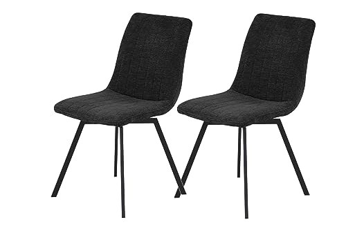 Hela Tische, 2er Set Esszimmerstuhl Marion, Drehstuhl, Küchenstuhl, Microfaser Plüsch Teddyoptik Anthrazit, Metallgestell Schwarz, 360° drehbar von Hela Tische