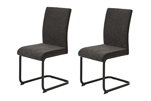 Hela Tische, 2er Set Esszimmerstuhl Schwingstuhl Linn, Webstoff+Mikrofaser Braun, Vierkantgestell Schwarz, 140kg belastbar von Hela Tische