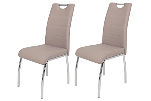 Hela Tische, 2er Set Esszimmerstuhl Susi, Bezug Kunstleder Cappuccino, Griffmulde, Metallgestell Chrom, 43 x 61 x 98 cm Hela Tische, 2er Set Esszimmerstuhl Susi, Bezug Kunstleder Cappuccino, Griffmulde, Metallgestell Chrom, 43 x 61 x 98 cm von Hela Tische