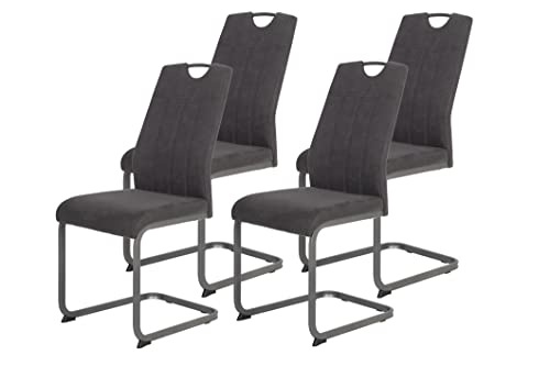 Hela Tische, 4er Set Esszimmerstuhl, Schwingstuhl CHRISTINA, Microfaser Vintage-Optik Anthrazit, Metallgestell Grau, Lehne mit Griff Hela Tische, 4er Set Esszimmerstuhl, Schwingstuhl CHRISTINA, Microfaser Vintage-Optik Anthrazit, Metallgestell Grau, Lehne mit Griff von Hela Tische