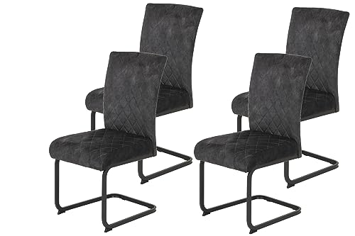Hela Tische, 4er Set Esszimmerstuhl Rachel, Schwingstuhl, Microfaser Samt Anthrazit, Vierkantgestell Grau, Komfortsitz Federkorb, 140kg belastbar von Hela Tische