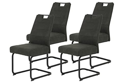 Hela Tische, 4er Set Schwingstuhl Kerstin XL-Breite, Microfaser Anthrazit, Vierkantgestell Schwarz, Komfortsitz Federkorb, 140kg belastbar Hela Tische, 4er Set Schwingstuhl Kerstin XL-Breite, Microfaser Anthrazit, Vierkantgestell Schwarz, Komfortsitz Federkorb, 140kg belastbar von Hela Tische