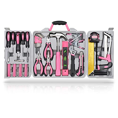 Apollo 71-tlg. Haushalts Werkzeugset in Pink mit Hammer und Schraubenzieher-Set, Bügelsäge - Rosa Werkzeugkoffer für Frauen - in praktischer Aufbewahrungsbox von Apollo