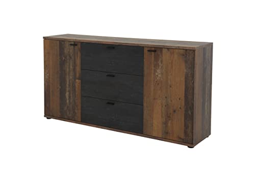 Apollo Atlanta Sideboard, Kommode Holzwerkstoff Dekor Eiche dunkel, 3 Auszüge, Schubkästen, 2 Türen, 165x40x85cm von Apollo