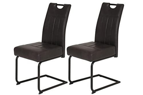 Hela Tische, 2er Set Esszimmerstuhl Schwingstuhl Betty, Bezug Mikrofaser Anthrazit, Metsallgestell Schwarz, Lehne mit Griff von Hela Tische
