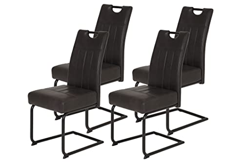 Hela Tische, 4er Set Esszimmerstuhl Schwingstuhl Betty, Bezug Mikrofaser Anthrazit, Metsallgestell Schwarz, Lehne mit Griff von Hela Tische