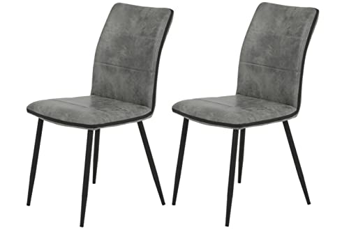 Hela Tische, 2er Set Vierfußstuhl,Küchenstuhl Caroline, Microfaser Grau, Metallgestell Schwarz von Hela Tische