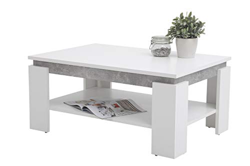 Hela Tische, Couchtisch Sofatisch Tim, Holzwerkstoff melaminbeschichtet, farbiger Tischkranz, Weiß/Betonoptik, große Ablage, 90x60x41cm von Hela Tische