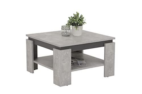 Hela Tische, Couchtisch Sofatisch Tim, Quadratisch, Holzwerkstoff melaminbeschichtet, farbiger Tischkranz, Betonoptik/Anthrazit, 68 x 68 x41cm von Hela Tische