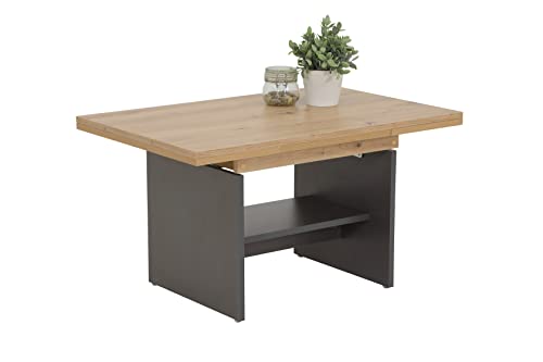 Apollo Couchtisch Wohnzimmertisch Marcel, Holzwerkstoff melaminbeschichtet, Artisan Eiche, ausziehbar 90-142cm, höhenverstellbar mit Kurbel 47-57cm von Apollo