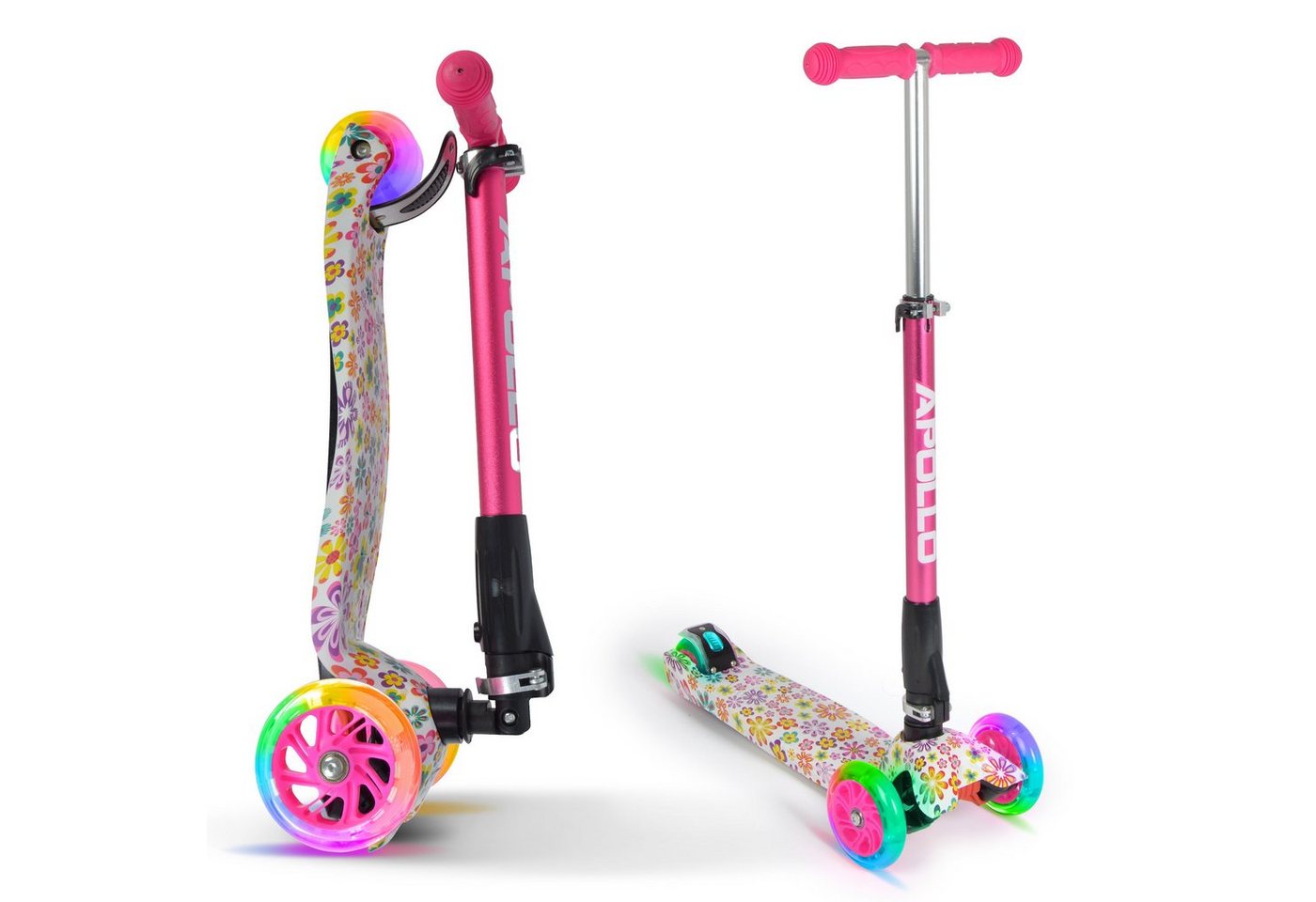 Apollo Dreiradscooter Kinderroller Kids Whiz LED 3-Rad Scooter ab 3 Jahren Tretroller, Klappbarer und höhenverstellbarer Kinder Scooter mit LED Wheels von Apollo