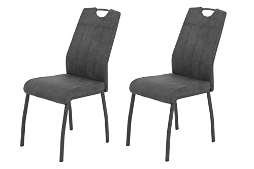 Hela Tische, 2er Set Esszimmerstuhl Küchenstuhl Elif, Stuhl, Webstoff Anthrazit,Metallgestell 4Fuß Grau, Lehne mit Griff, 140kg belastbar Hela Tische, 2er Set Esszimmerstuhl Küchenstuhl Elif, Stuhl, Webstoff Anthrazit,Metallgestell 4Fuß Grau, Lehne mit Griff, 140kg belastbar von Hela Tische