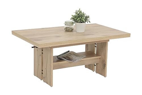 Apollo Funktionscouchtisch, Sofatisch, Wohnzimmertisch, Holzoptik melaminbeschichtet, Viking Oak, höhenverstellbar 50-60cm, ausziehbar 110-180cm von Apollo