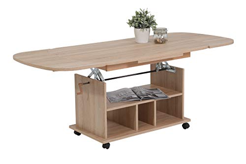 Apollo Funktionscouchtisch Babsi, Holzwerkstoff melaminbeschichtet, Sonoma Eiche, höhenverstellbar 53-63cm, ausziehbar 107-157cm, auf Rollen von Apollo