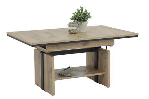 Hela Tische, Funktionscouchtisch Ingo, Holzwerkstoff melaminbeschichtet, Viking Oak-Dekor, ausziehbar 110-150cm, höhenverstellbar mit Lift 53-72cm von Hela Tische