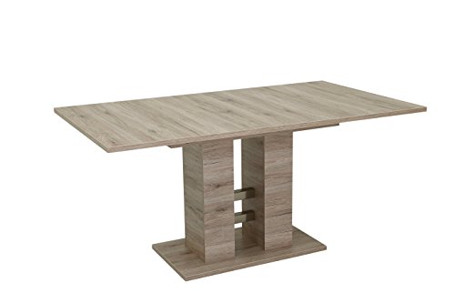 Hela Tische, Säulentisch Kulissentisch Helena, Holzwerkstoff melaminbeschichtet, Dekor San Remo Eiche, ausziehbar mit Synchronauszug 140-220x90cm von Hela Tische
