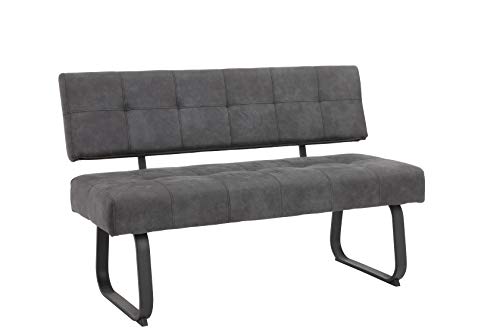 Hela Tische, Sitzbank mit Rückenlehne Luise, Mikrofaser Anthrazit, Metal-Kufengestell Anthrazit, Komfortsitz Federkorb 140x64x90cm von Hela Tische
