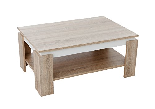 Apollo Couchtisch Sofatisch Tim, Holzwerkstoff melaminbeschichtet, farbiger Tischkranz, Sonoma/Weiß, große Ablage, 90x60x41cm von Apollo