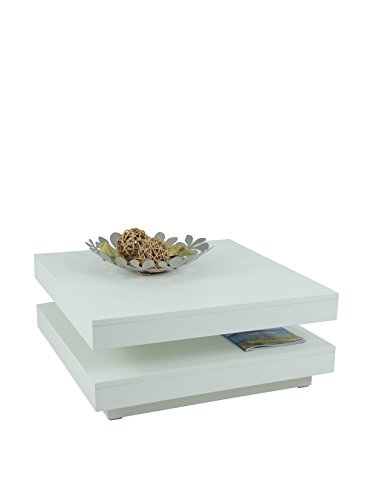 Hela Tische, Funktionscouchtisch Wohnzimmertisch Ben, Quadratisch, Holzwerkstoff melaminbeschichtet, Tischplatte drehbar 360°, Weiß, 78 x 78 x 34cm von Hela Tische