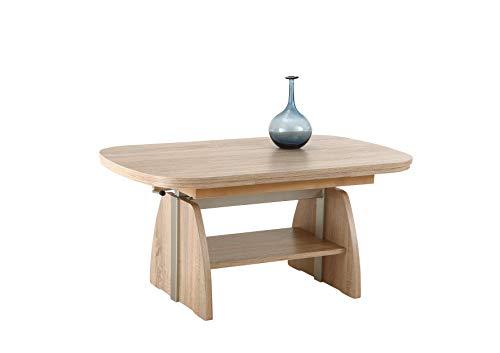 Hela Tische, Funktionscouchtisch Colin, Holzwerkstoff melaminbeschichtet, Dekor Sonoma, Ablageboden, ausziehbar 107-156, höchenverstellbar mit Lift 53-69cm von Hela Tische