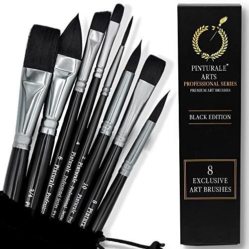 Pinturale Arts® Aquarellpinsel Set für Profis | Black Series | 8 Pinsel Aquarell | Hohe Absorption und Kontrolle des Wassers für konstanten Farbfluss | Aquarell Pinselset für Künstler von Pinturale Arts