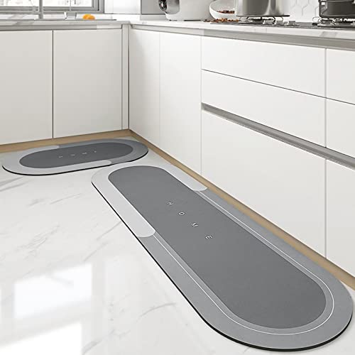 Lange Anti-Rutsch-Bodenmatte für die Küche, super saugfähige Bodenmatte, Wasser- und ölabsorbierender Teppich für Zuhause, waschbare schnell trocknende Küchenteppiche (45*120cm, Oval hellgrau) von Apomkjoe