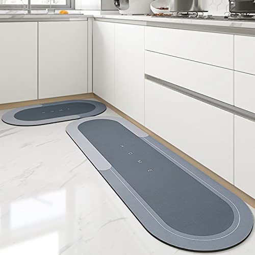 Lange Anti-Rutsch-Bodenmatte für die Küche, super saugfähige Bodenmatte, Wasser- und ölabsorbierender Teppich für Zuhause, waschbare schnell trocknende Küchenteppiche (45*120cm, Ovales Blau) von Apomkjoe