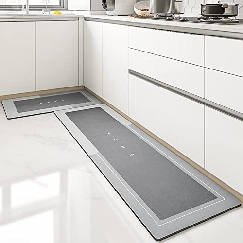Lange Anti-Rutsch-Bodenmatte für die Küche, super saugfähige Bodenmatte, Wasser- und ölabsorbierender Teppich für Zuhause, waschbare schnell trocknende Küchenteppiche (45*120cm, Rechteck hellgrau) von Apomkjoe