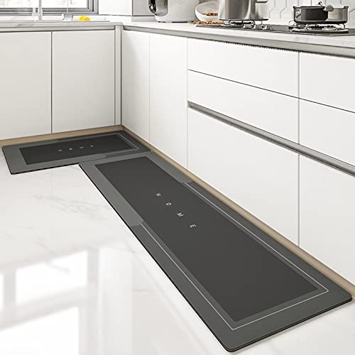 Lange Anti-Rutsch-Bodenmatte für die Küche, super saugfähige Bodenmatte, Wasser- und ölabsorbierender Teppich für Zuhause, waschbare schnell trocknende Küchenteppiche (45*120cm, Rechteck Dunkelgrau) von Apomkjoe