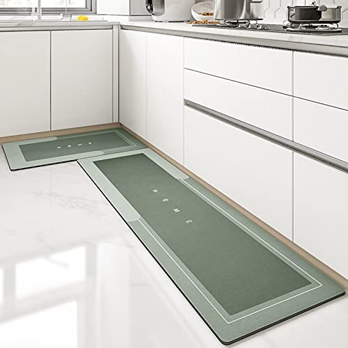 Lange Anti-Rutsch-Bodenmatte für die Küche, super saugfähige Bodenmatte, Wasser- und ölabsorbierender Teppich für Zuhause, waschbare schnell trocknende Küchenteppiche (45*120cm, Rechteck Grün) von Apomkjoe