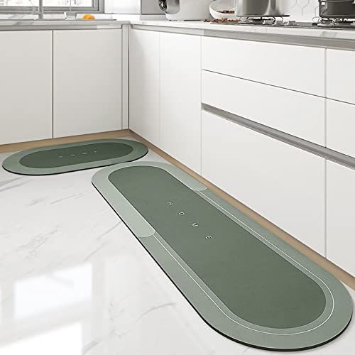 Lange Anti-Rutsch-Bodenmatte für die Küche, super saugfähige Bodenmatte, Wasser- und ölabsorbierender Teppich für Zuhause, waschbare schnell trocknende Küchenteppiche (45*150cm, Ovales Grün) von Apomkjoe