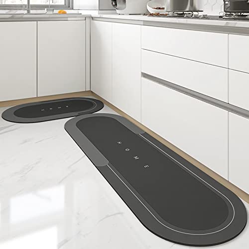 Lange Anti-Rutsch-Bodenmatte für die Küche, super saugfähige Bodenmatte, Wasser- und ölabsorbierender Teppich für Zuhause, waschbare schnell trocknende Küchenteppiche (45*75cm, Oval Dunkelgrau) von Apomkjoe