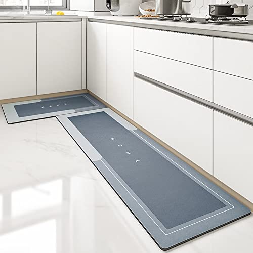 Lange Anti-Rutsch-Bodenmatte für die Küche, super saugfähige Bodenmatte, Wasser- und ölabsorbierender Teppich für Zuhause, waschbare schnell trocknende Küchenteppiche (45*75cm, Rechteck Blau) von Apomkjoe