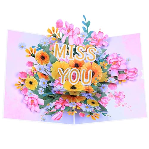 Miss You Valentinstagskarten, 3D-Blumen-Popup-Grußkarten für Hochzeitstag, jeden Anlass, Ehefrau, Ehemann, handgefertigt, 3D-Blumenkarte von Apooke