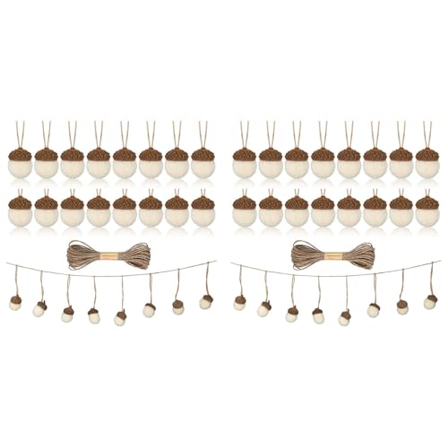 Aposous 48 Stück Filzornamente, weiße Filzkugeln, Bommel-Girlande, rustikale Bauernhaus-Dekoration mit 100 m langem Seil von Aposous