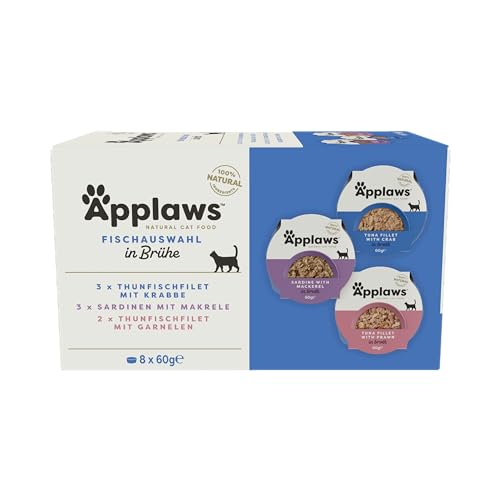 Applaws 100% natürliches Katzennassfutter, Fischauswahl in Brühe 60g Töpfe (4er Pack, insgesamt 32 Töpfe) von Applaws