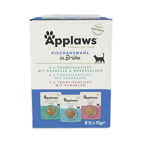 Applaws Premium Natural Katzenfutter Nass, Fischauswahl in Brühe 70g Portionsbeutel (12x70g ) von Applaws