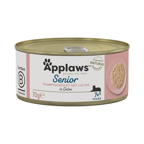 Applaws natürliche komplette nasse Katze Futter für ältere Katzen, Thunfisch mit Lachs in Brühe, 70 g Zinn (Packung mit 24) von Applaws