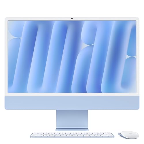 Apple iMac All-in-One Desktop-Computer mit M4 Chip mit 10 Core CPU und 10 Core GPU: 24" Retina Display, 16 GB gemeinsamer Arbeitsspeicher, 256 GB SSD Speicher, passendes Zubehör; Blau von Apple