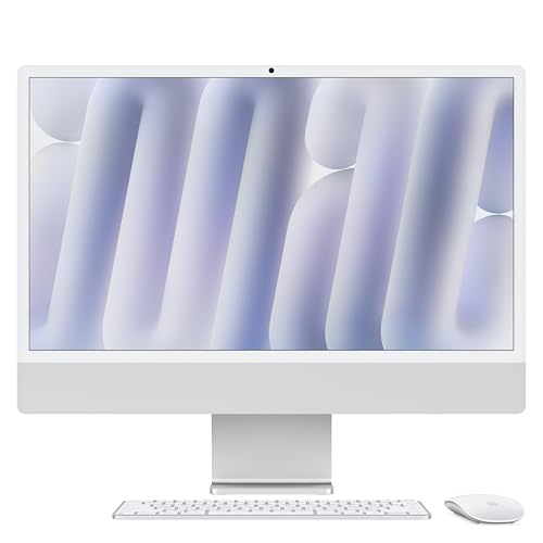 Apple iMac All-in-One Desktop-Computer mit M4 Chip mit 10 Core CPU und 10 Core GPU: 24" Retina Display, 24 GB gemeinsamer Arbeitsspeicher, 512 GB SSD Speicher, passendes Zubehör; Silber von Apple