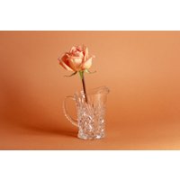 60Er Jahre Klar Geätzt Glas Krug Vase Mit Griff von AppleBranchesVintage