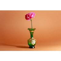 70Er Jahre Grün Hoch Glas Gewellt Blume Gold Geschmückt Vase von AppleBranchesVintage