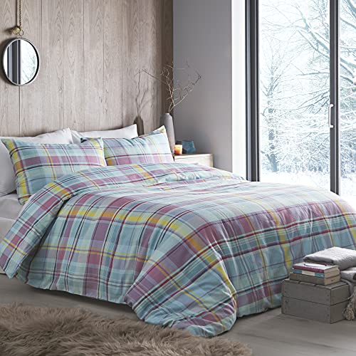 Appletree Bettbezug aus gebürsteter Baumwolle, kariert, für Super-King-Size-Betten (260 x 220 cm), weiche Baumwolle, 2 Kissenbezüge, Mehrfarbig, kariert, in Pastellfarben von Appletree