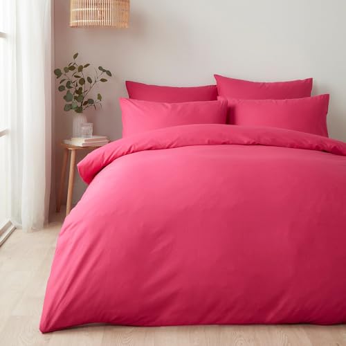 Appletree Bettwäsche-Set für Doppelbetten (200 x 200 cm), einfarbiger Bettbezug in leuchtendem Rosa, weich und luxuriös, 100% Baumwolle, neonfarbene lebendige Farben, Heller Bettbezug von Appletree