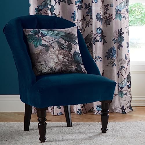Appletree - Blaugrünes Kissen mit Blumenmuster und Vögeln (43 x 43 cm) – Füllung inklusive – paspelierter Rand – weiches Samtkissen in Marineblau – natürliches Kissen mit Blume – marineblaues Kissen von Appletree
