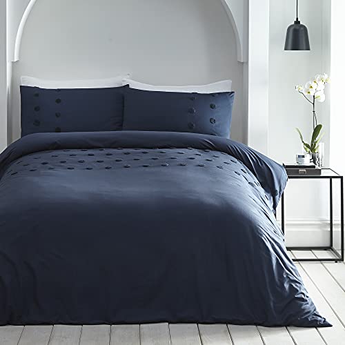 Appletree Boutique – Ayda – Bettbezug-Set mit getufteten Punkten, 100% Baumwolle, für Einzelbett, Marineblau von Appletree