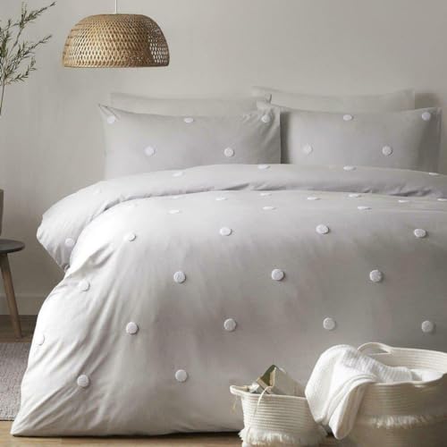 Appletree Dot Garden Bettbezug-Set, 100% Baumwolle, Silber mit weißen Punkten, Super King Appletree Dot Garden Bettbezug-Set, 100% Baumwolle, Silber mit weißen Punkten, Super King von Appletree
