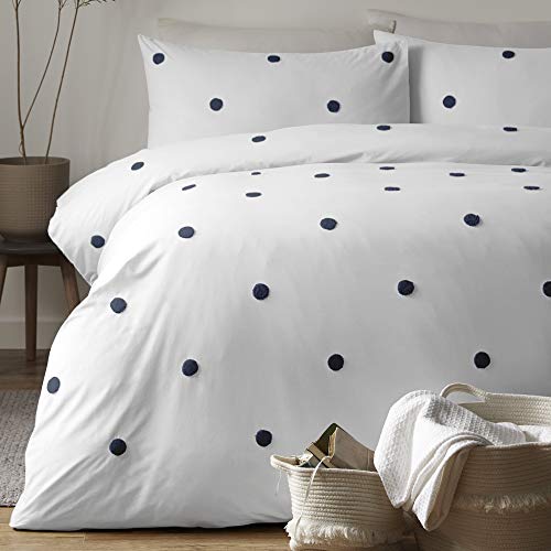 Appletree Dot Garden Bettbezug-Set, Baumwolle, Weiß mit marineblauen Punkten, Doppelbett von Appletree