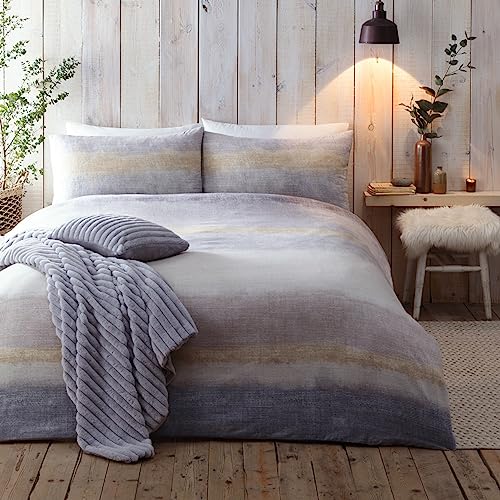 Appletree Hygge Anson Stripe Bettbezug-Set, 100% gebürstete Baumwolle, Doppelbett, Grau von Appletree